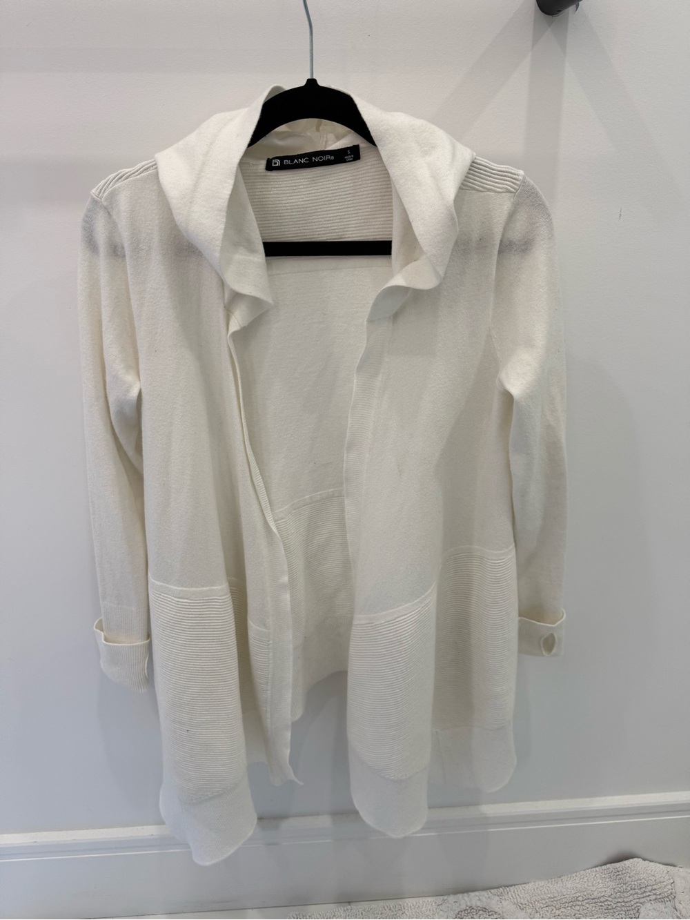 blanc noir Women's Cream Open-Front Hooded Knit Jacket